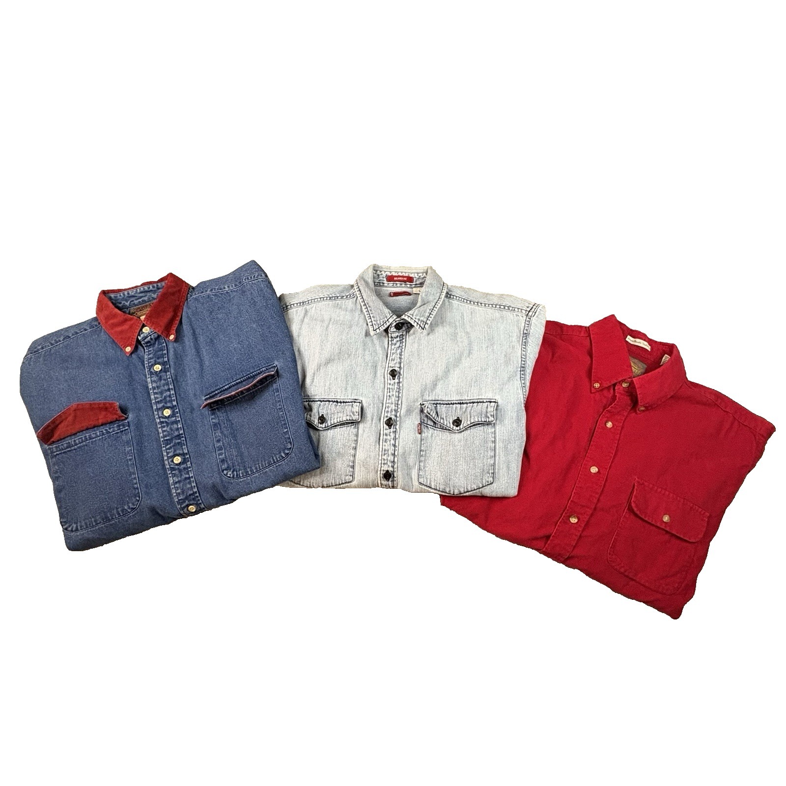Mixed Lot Of 3 Men's L Levi & Various Denim/Corduroy Ls Shackets/Shirt See Descr